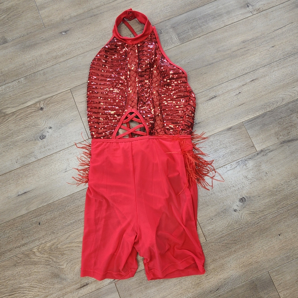Sequin Red Kids Jazz Dance Costume